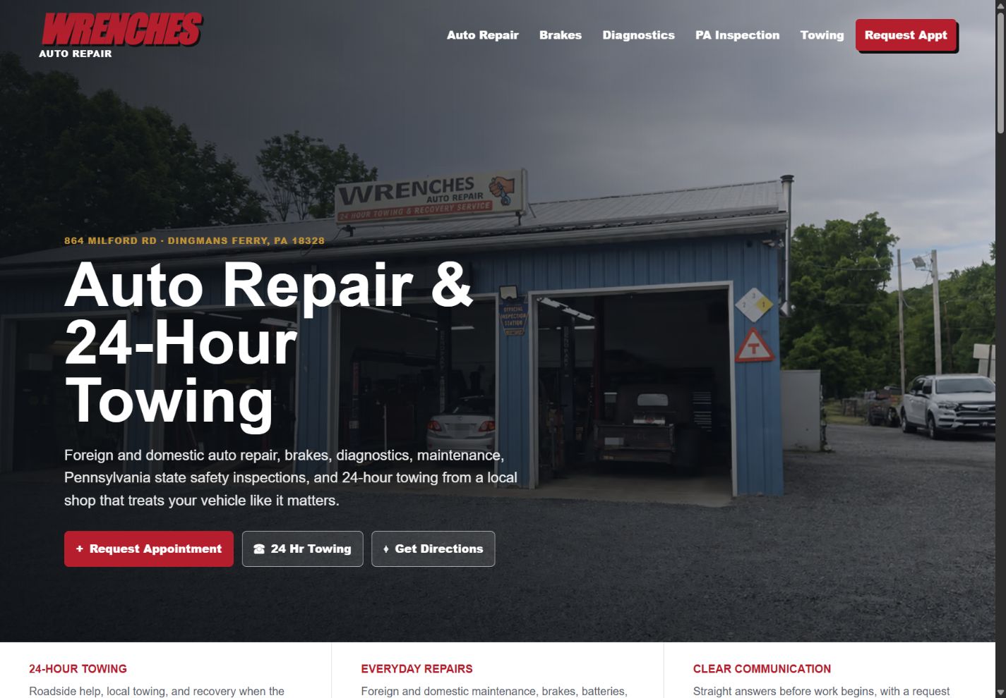 Wrenches Auto Repair website homepage